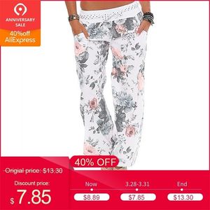 Femmes Dames Floral Pantalon Long Pantalon Baggy Leggings Plus La Taille Nouvelle Arrivée Fasion D'été large jambe pantalon femme plus la taille 201012