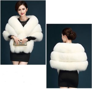 Chaquetas de damas para mujer Mantón de boda Cachemira de piel sintética Capa de novia Bolero de invierno Bolero Blanco