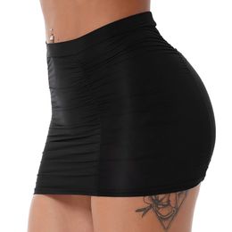 Damas para mujeres Mid Winist Shirring Sexy Miniskirt Mini faldas de verano Cintura elástica Falda Ruchada para Fiesta Nightclub 240419