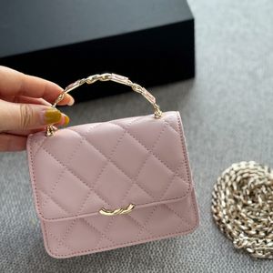 Dames Lamsleer Roze Klassieke Mini Emaille Handvat Vanity Bags Gouden Metalen Ketting Crossbody Schouder Handtassen SNAP Accordeon Lippenstift Kaarthouder Cosmetische Case 13X10CM