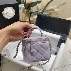 Dames lamskijnhendghandel bakken mini make -up ijdelheid ritszakken zakken gouden ketting crossbody mooie kleine portemonnee met spiegel cosmetische kast 10x9cm