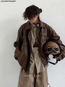 Veste de moto en cuir Pu pour femmes, Style japonais, Vintage, pour hommes et femmes, vêtements Y2k, manteau classique ample marron xxl, automne