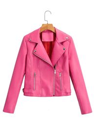 Dames leer faux collectie lente winter herfst merk motorfiets leren jassen roze jas damesjas slanke PU rood 231129