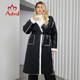 Femmes en cuir Faux Astrid veste d'hiver femmes grande taille longue chaude en peluche col rembourré manteau mode poche coton femme Parkas 231118