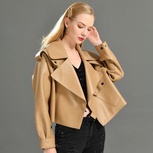 Veste en similicuir véritable pour femme, manteau en cuir de mouton véritable, à la mode, printemps, 230828