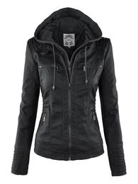 Femmes en cuir Faux gothique veste sweat à capuche pour femme hiver automne moto noir vêtements d'extérieur PU manteau de base 231129