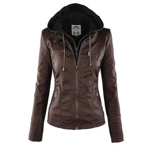 Womens Leather Faux Jacket Dames Basic Jas Vrouwelijke Winter Motorcycle Suede PU Rits Hoodies Bovenkleding 231010