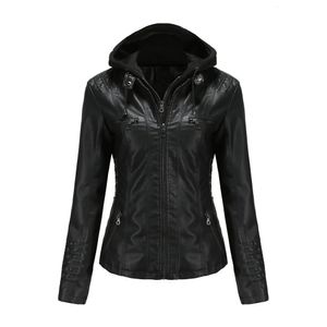 Veste en simili cuir pour femme, capuche de printemps, Moto Biker, fermeture éclair, vêtements d'extérieur, automne abricot noir blanc rouge marron 231129