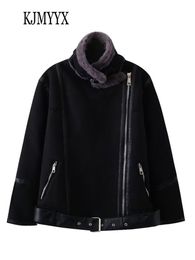 Femmes cuir Faux KJMYYX hiver veste manteau femme épais et chaud ceinture femmes mode haut Beige noir 230828