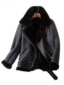 Womens Leather Faux Luxurious Winter Coats Women Thickness Sheepskin Female Longsleeved Lapel Padded Warm Black Zip Chic Jacket Tops 231129