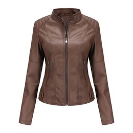 Manteau de moto en simili cuir pour femmes pour femmes veste rouge café Moto Biker fermeture éclair marine violet marron Chaqueta Jaqueta Couro 231129