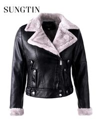 Womens Leather Faux Sungtin Ontwerp Jas Bont Moto Jas Mode Streetwear Herfst Winter Basic Vrouwelijke Bovenkleding 231129