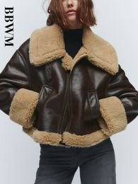 Womens Leather Faux TRAF Jacket Warm Kunstmatige Straat Motor Fiets Rits Winddicht Retro Chic Vrouwelijke Jas Top 230919