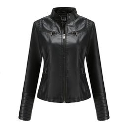 Dames lederen faux dames moto biker ritsjack herfst veer motorfiets zwart rode koffie abrikoos chaqueta cuero mujer 230822