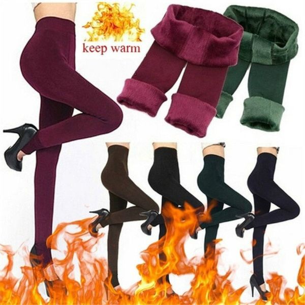 Leggings para mujer Otoño Invierno para mujer Chica Leggins cálidos Piel negra Terciopelo Cintura alta Elástico Drop 221121