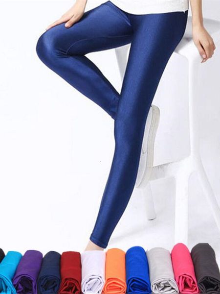 Leggings femmes CUHAKCI femmes pantalon brillant vente couleur unie fluorescente spandex élasticité pantalon décontracté brillant Legging 230828