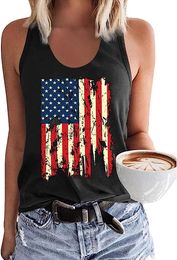 Femmes léopard drapeau américain étoile débardeurs mignon 4 juillet jour de l'indépendance tournesol graphique t-shirts T-shirts