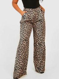 Dames luipaardprint casual oversized broek met elastische taillezakken groothandel wijd been 240411