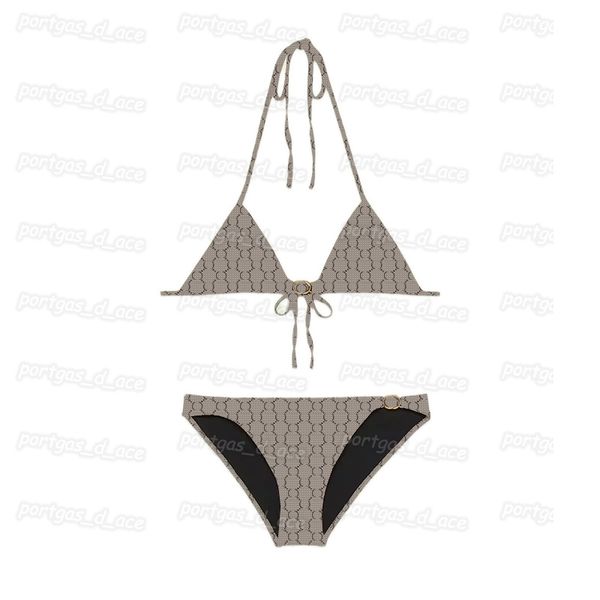 Femmes lettres Bikinis Vintage métal boucle Bikini maillots de bain pour femmes Sexy Triangle plage soutien-gorge slips fendu maillot de bain
