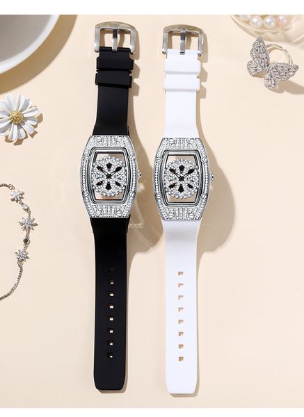 Fashion de luxe léger luxe Creative Barrel caril creux en silicone Quartz Watch E3