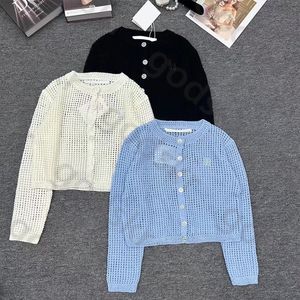 Cardigan ajouré à manches longues pour femmes, chemisier Sexy à boutons fins, chemise avec lettres brodées à la mode