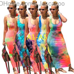 Zomer Tie Dye Print Sexy Lange Jurk Backless Bandage Maxi Jurken Mouwloze Vintge Vestidos Beach Party Club Outfits Sundress Plus Size