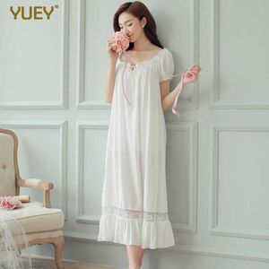Femmes longue robe de nuit chemise de nuit blanche à manches courtes été chemise de nuit élégante Vintage chemises de nuit maison pour 210924
