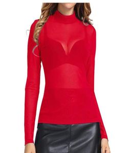 Top moldeador de brazo de manga larga para mujer, Top Sexy transparente transparente con yugo de malla transparente, blusa informal ajustada para mujer Wom7443852