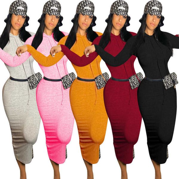 Femmes Robes À Manches Longues Designer 2023 Nouveau Automne Et Hiver Coton Côtes Casual Jupe À Capuche Robe 5 Couleurs S-XXL