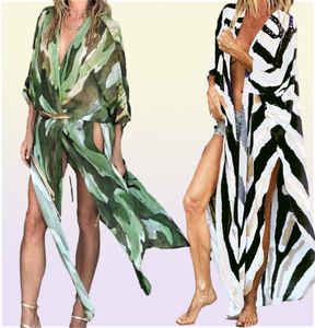 Dames Lange zwempak Cover Cover Up Open Front High Split Flowy Chiffon Kimono Beach Cardigan26363977