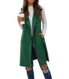 Женский длинный жилет, повседневная тонкая женская куртка без рукавов, трендовые пальто, женские куртки однотонных цветов, пальто 9DVGO