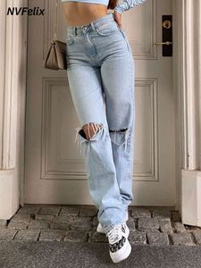 Womens Loose Fit Jeans Gescheurde Wijde Pijpen Voor Vrouwen Hoge Taille Blue Wash Casual Katoenen Denim Broek Zomer Baggy Jean Broek