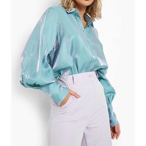 Lange damesjurk met losse pasvorm, effen kleur, flitsende comfortabele blouse voor de herfst van 2023