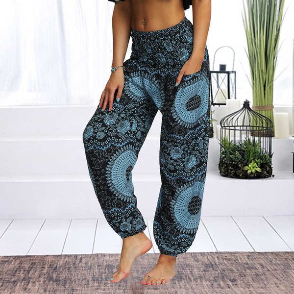 Pantalones de yoga sueltos para mujer Pantalones de pierna ancha con estampado floral Pantalones de chándal palazzo largos y elásticos