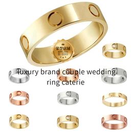 Femme Love Ring Mens Designer Heart anneaux Couple Jewelry Titanium Steel Band Fashion Classic Gold Sier Rose Color Vis avec diamants Taille 5-10 BAND CADEAU