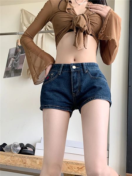 Womens Low Rise Blue Denim Shorts Summer American Street Style Pantalones sexys Young Girl A-Line Slim Skinny Mini Jeans 240418