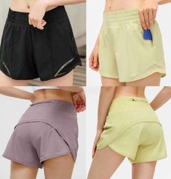 Womens lu-33 Yoga Shorts Hotty Hot Pants Pocket Sneldrogend Speed Up Gymkleding Sportoutfit Ademend Fitness Hoge elastische taille Legging 399ess