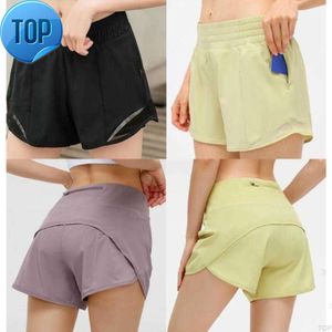 Womens lu-33 Yoga Shorts Hotty Hot Pants Pocket Sneldrogend Speed Up Gym Kleding Sport Outfit Ademend Fitness Hoge El