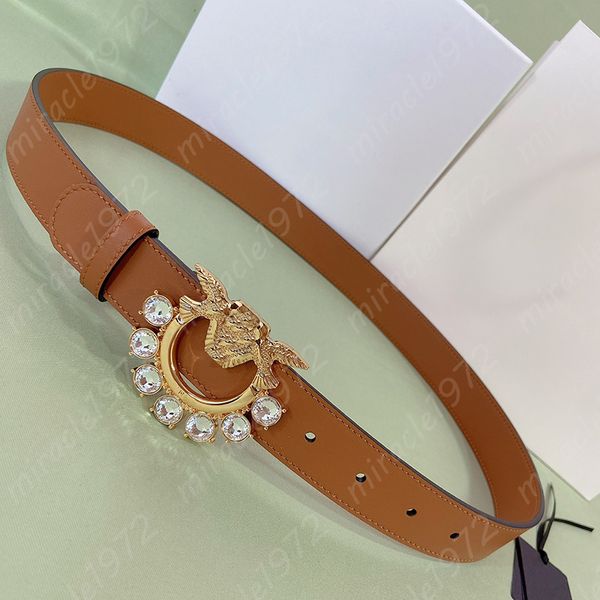 Ceinture de luxe pour femmes Ceintures de créateurs Diamants Oiseaux Ceintures Dames Rouge Rose Ceinture en peau de vache Ceinture élégante avec boucle en or pour femmes Box Top -24