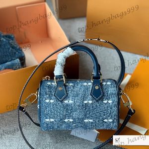 Dames luxe merk blauwe denim oude bloemen kussen handtassen verstelbare lederen band crossbody handtassen borduurbrief grote capaciteit bagage 16x10 cm