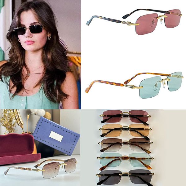 Femmes de luxe sans cadre de couleur claire miroir décoratif hommes rétro lunettes carrées designer fashionan et lunettes de soleil résistantes aux UV400 de haute qualité avec boîte GG122