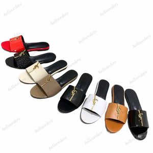 Sandales de luxe pour femmes Designe Pantoufles Sliders Slide en cuir verni ton or Triple Black Nuede Eed Womens Lady Fashion Party Wedding Office Sandal Taille 35-42