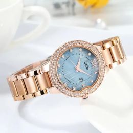 Montre à quartz étanche de luxe pour femmes, simple, grand cadran, bracelet en acier, incrusté de diamants, cadeau A2