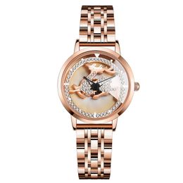 Montre de luxe pour femmes, cerf rotatif Simple, haute couture, en acier, étanche, à quartz, cadeaux de luxe, A6