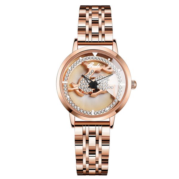 Montre de luxe pour femmes, cerf rotatif Simple, haute couture, en acier, étanche, à quartz, cadeaux de luxe, A6