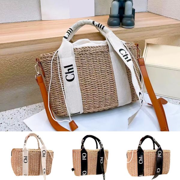 Bolso de playa de rafias leñosas de tejido de lujo para mujer, bolso de mano, cesta de paja, bolso grande, diseñador de moda, bolsos de hombro, bandolera, asa superior, bolso de mano con correa