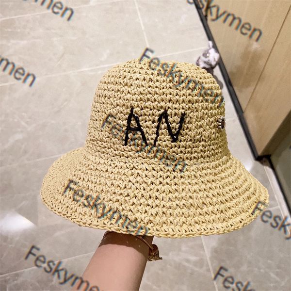 Femmes Hommes Seau Chapeau Designer Casquette De Baseball Femmes Seau Caps Casual En Plein Air Tricot Caps Chapeau De Paille Casquette Été Voyage Plage Imprimer SunHat