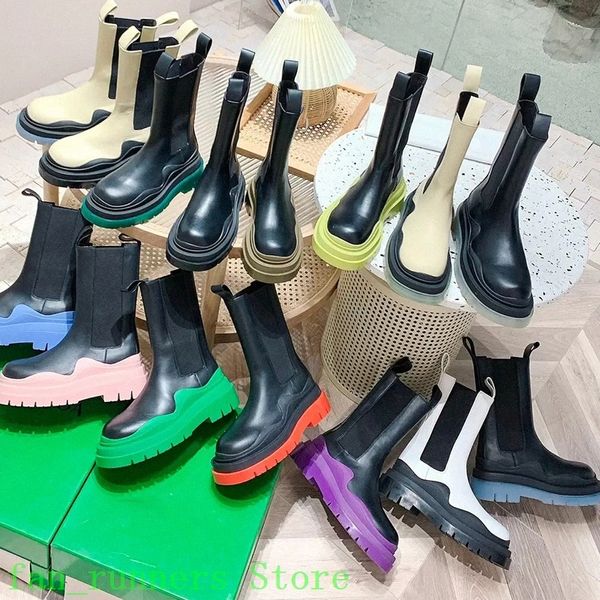 Designers des hommes pour femmes bottes en cuir pneu à la cheville chaelsea botte de mode vague colorée en caoutchouc extérieur slastique confort bottega bottegas exquis boo k6wg #