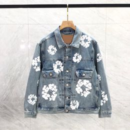 Chaquetas con estampado floral para hombre y mujer, abrigo de mezclilla, lavado, azul, diseñador, botones para mujer, camisas, chaquetas de diseñador para mujer S-XL
