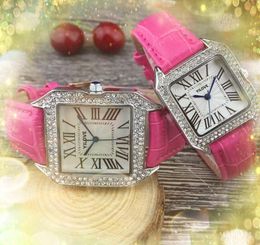 Reloj de pulsera con esfera romana cuadrada para hombre y mujer, batería de cuarzo, movimiento japonés, serie de tanque de cuero genuino, anillo de diamantes de moda Simple, pulsera de cadena de estilo para parejas, reloj de pulsera